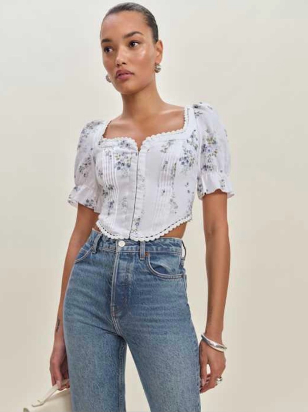 Reformation Simmie top floral print linen